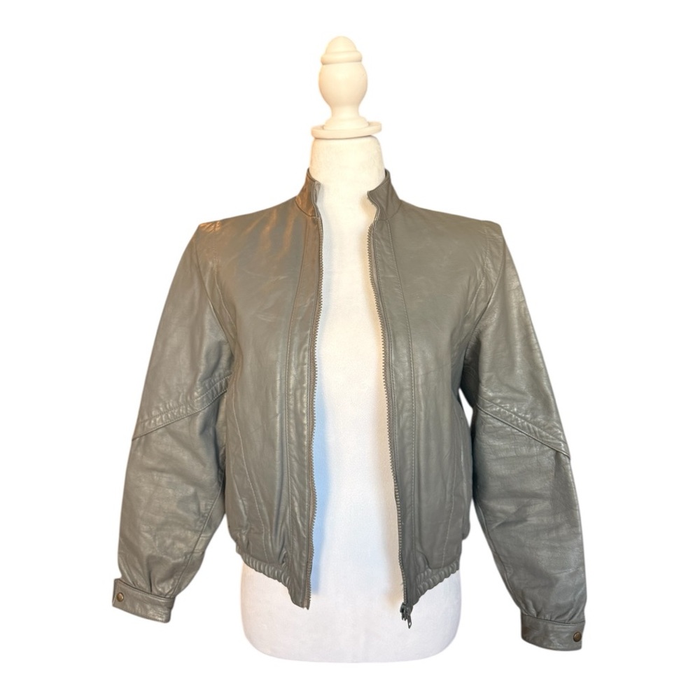 Vintage 1980s Wilsons Gray Bomber Jacket w/ Zip-Out Faux Shearling Vest Liner
